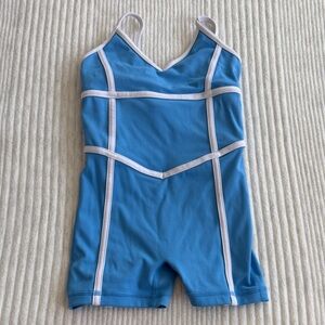 Jo + Jax Blue Athletic Romper with White Trim